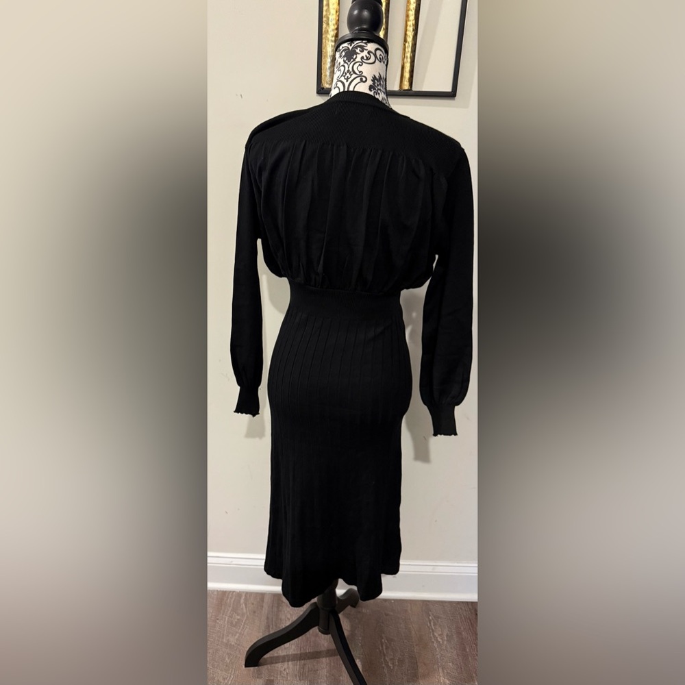 Allegra K Black Midi Ribbed Sweater Dress - Picture 4 of 7